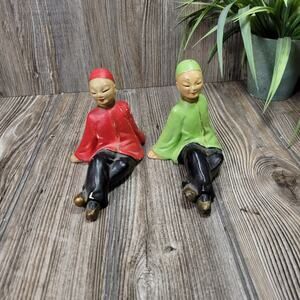 2 Vintage Chalkware Figurines, Asian Decor Sitting Lounging